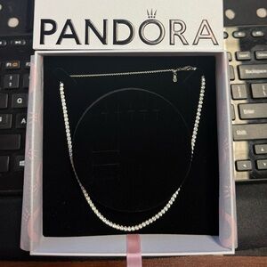 BN Authentic Pandora Sterling Silver Tennis Chocker Necklace in Box